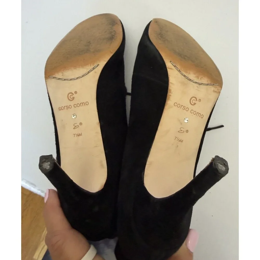 Corso Como Myer Lace Up Heeled Suede Ankle Boot Black Women's Sz 7.5